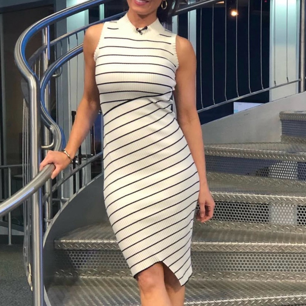 All Saints ribbed white dress with black stripes